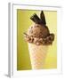 Chocolate Ice Cream with Pieces of Chocolate in Cone-null-Framed Photographic Print