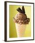 Chocolate Ice Cream with Pieces of Chocolate in Cone-null-Framed Photographic Print