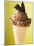 Chocolate Ice Cream with Pieces of Chocolate in Cone-null-Mounted Photographic Print