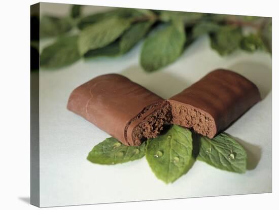 Chocolate Nutrition Bar on Mint Leaves-Chris Rogers-Stretched Canvas