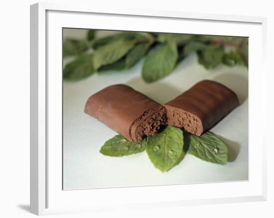 Chocolate Nutrition Bar on Mint Leaves-Chris Rogers-Framed Photographic Print