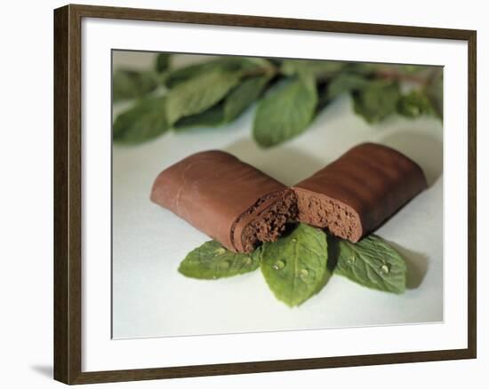 Chocolate Nutrition Bar on Mint Leaves-Chris Rogers-Framed Photographic Print