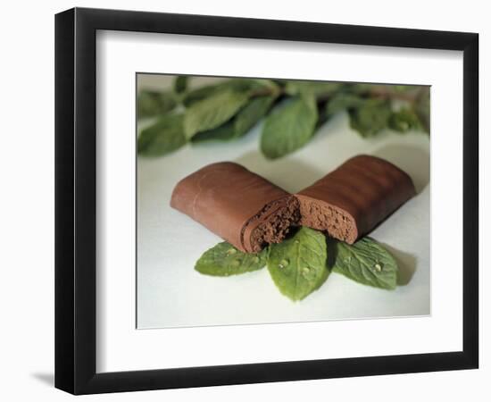 Chocolate Nutrition Bar on Mint Leaves-Chris Rogers-Framed Photographic Print