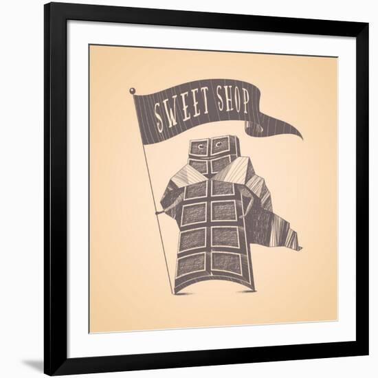 Chocolate Shop Sweets Store Vector Logo Icon Symbol Emblem. Cute Hand Drawn Funny Graphic Design El-Darth Vector-Framed Art Print