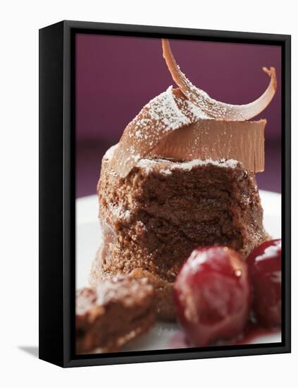 Chocolate Soufflé with Chocolate Curls and Cherries-null-Framed Stretched Canvas