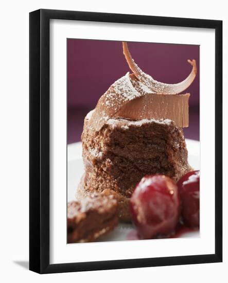 Chocolate Soufflé with Chocolate Curls and Cherries-null-Framed Photographic Print