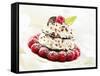 Chocolate Wafer and Cream Fancy Garnished with Raspberries-null-Framed Stretched Canvas