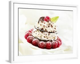 Chocolate Wafer and Cream Fancy Garnished with Raspberries-null-Framed Photographic Print