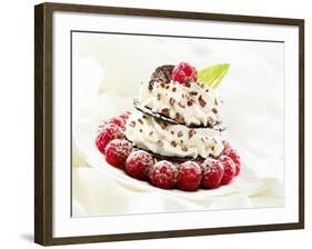 Chocolate Wafer and Cream Fancy Garnished with Raspberries-null-Framed Photographic Print