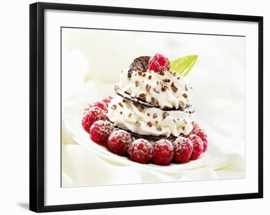 Chocolate Wafer and Cream Fancy Garnished with Raspberries-null-Framed Photographic Print