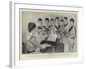 Choir Practice on Board the Ophir, Lady Mary Lygon Giving the Boys a Lesson-Sydney Prior Hall-Framed Giclee Print