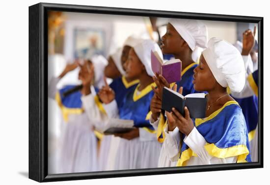 Choir singing, Sunday celebration at the Celestial Church of Christ, Missessinto, Atlantique, Benin-Godong-Framed Photographic Print