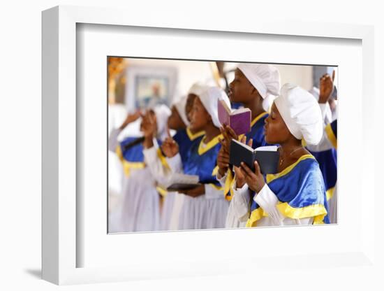 Choir singing, Sunday celebration at the Celestial Church of Christ, Missessinto, Atlantique, Benin-Godong-Framed Photographic Print