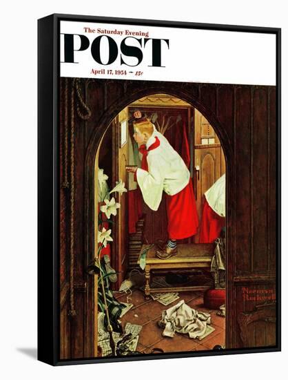 "Choirboy" Saturday Evening Post Cover, April 17,1954-Norman Rockwell-Framed Stretched Canvas