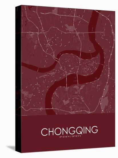 Chongqing, China Red Map-null-Stretched Canvas