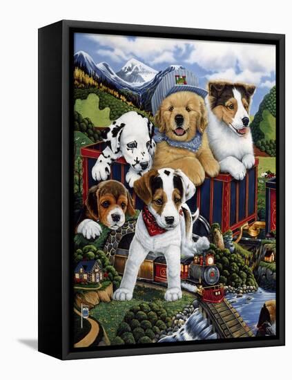 Choo Choo Puppies-Jenny Newland-Framed Stretched Canvas