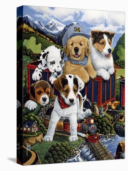 Choo Choo Puppies-Jenny Newland-Stretched Canvas