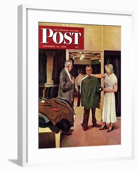 "Choosing a New Suit," Saturday Evening Post Cover, November 20, 1948-John Falter-Framed Giclee Print