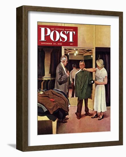 "Choosing a New Suit," Saturday Evening Post Cover, November 20, 1948-John Falter-Framed Giclee Print