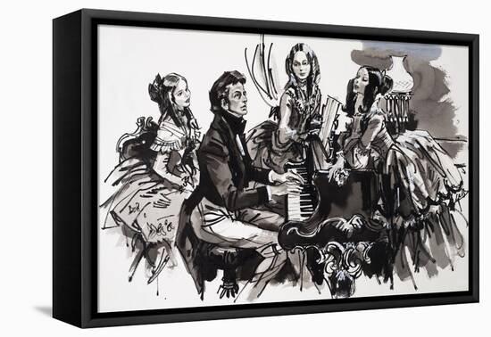 Chopin with Female Admirers-null-Framed Stretched Canvas