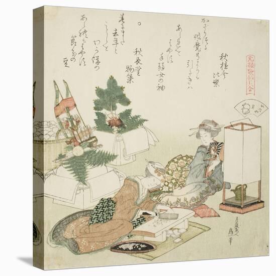 Chopping Rice Cakes, Illustration for the Board-Roof Shell (Itayagai), 1821-Katsushika Hokusai-Stretched Canvas