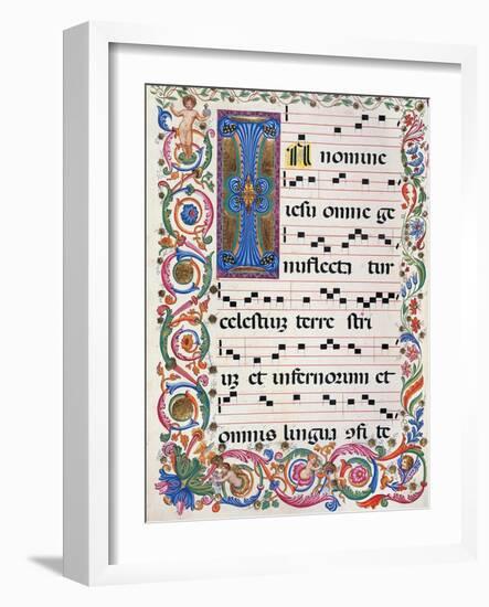 Choral part of the Mass, illuminated manuscript, 15th c. Osservanza Basilica, Siena, Italy-null-Framed Art Print