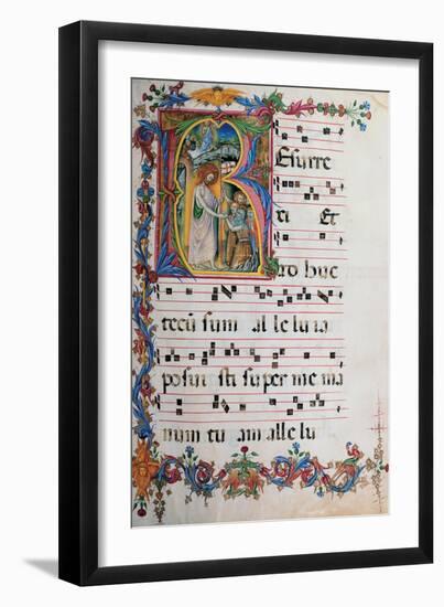 Choral part of the Mass, illuminated manuscript, 15th c. Osservanza Basilica, Siena, Italy-null-Framed Art Print