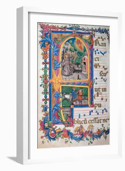 Choral response for religious services, illuminated manuscript, 14th c. Osservanza Basilica, Siena-null-Framed Art Print