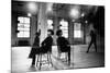 Choreographer Twyla Tharp Observing a Dancer Rehearse. Both Reflected in Mirror-Gjon Mili-Mounted Premium Photographic Print