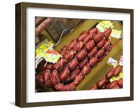 Chorizo, Red Paprika Sausage (Spain), Hanging up for Sale-Christopher Leggett-Framed Photographic Print
