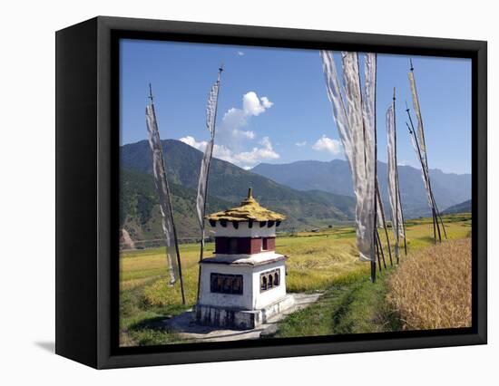 Chorten and Prayer Flags in the Punakha Valley Near Chimi Lhakhang Temple, Punakha, Bhutan, Himalay-Lee Frost-Framed Stretched Canvas