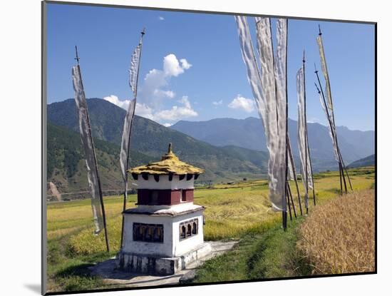 Chorten and Prayer Flags in the Punakha Valley Near Chimi Lhakhang Temple, Punakha, Bhutan, Himalay-Lee Frost-Mounted Photographic Print