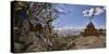 Chortens and prayer flags with mountain range in the background, Logekhar, Mustang District, Gan...-Panoramic Images-Stretched Canvas