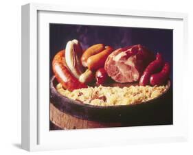 Choucroute Garni Meal of Sauerkraut: Kielbasa, Veal Sausage, Knackwurst, Pork Butt and Bratwurst-John Dominis-Framed Photographic Print