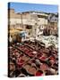 Chouwara Traditional Leather Tannery, Vats for Leather Hides and Skins, Fez, Morocco-Gavin Hellier-Stretched Canvas