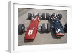 Chris Amon and Jackie Stewart at the British Grand Prix, Silverstone, Northamptonshire, 1967-null-Framed Photographic Print