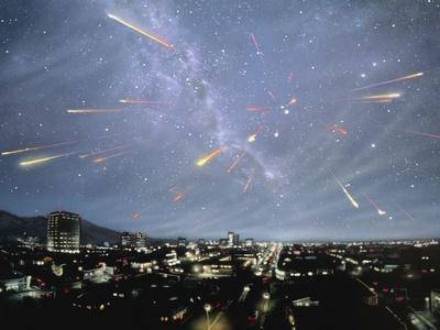 Artwork of Meteor Shower Over a City