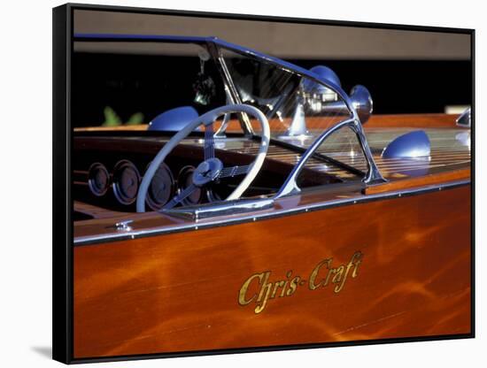 Chris Craft Classic Wooden Powerboat, Seattle Maritime Museum, Lake Union, Washington, USA-William Sutton-Framed Stretched Canvas