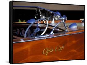 Chris Craft Classic Wooden Powerboat, Seattle Maritime Museum, Lake Union, Washington, USA-William Sutton-Framed Stretched Canvas