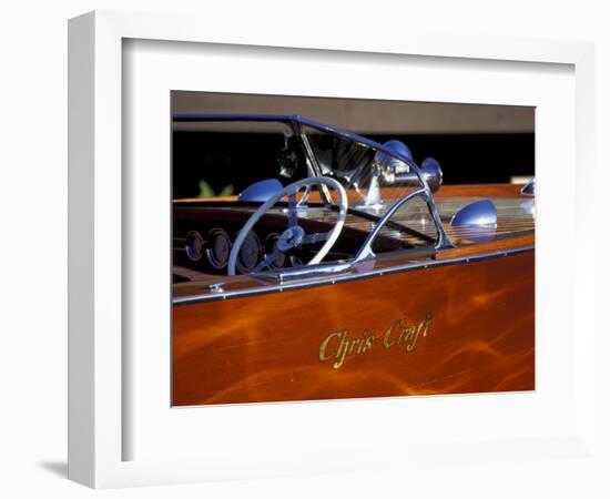 Chris Craft Classic Wooden Powerboat, Seattle Maritime Museum, Lake Union, Washington, USA-William Sutton-Framed Photographic Print