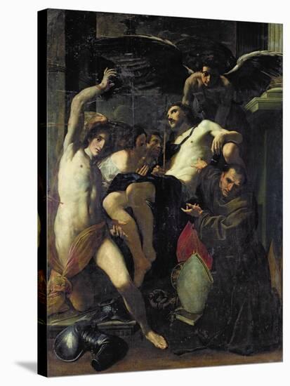 Christ Adored by Angels, St. Sebastian and St. Bonaventure-Carlo Bononi-Stretched Canvas