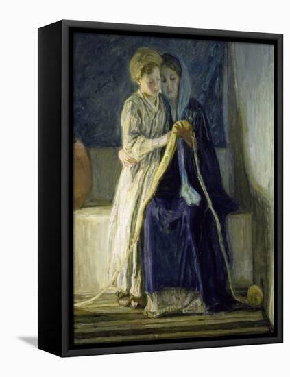 Christ and His Mother Studying the Scriptures, C.1909 (Oil on Canvas)-Henry Ossawa Tanner-Framed Stretched Canvas