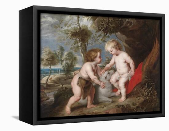 Christ and John the Baptist as Children-Peter Paul Rubens-Framed Stretched Canvas