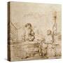 Christ and the Woman of Samaria-Rembrandt van Rijn-Stretched Canvas