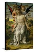 Christ as the Suffering Redeemer, seated on a sarcophagus, supported by two angels. 1490-Andrea Mantegna-Stretched Canvas