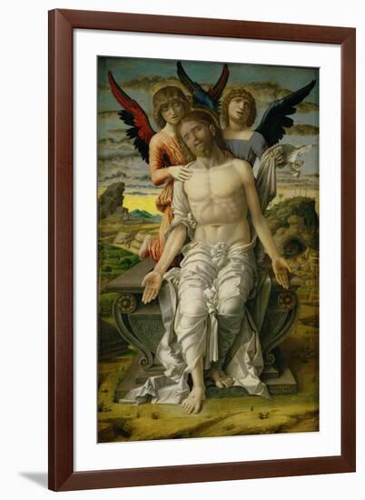 Christ as the Suffering Redeemer, seated on a sarcophagus, supported by two angels. 1490-Andrea Mantegna-Framed Giclee Print