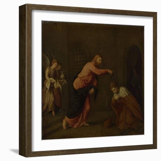 Christ Baptising Saint John the Martyr of Alexandria, C. 1565-Paris Bordone-Framed Giclee Print