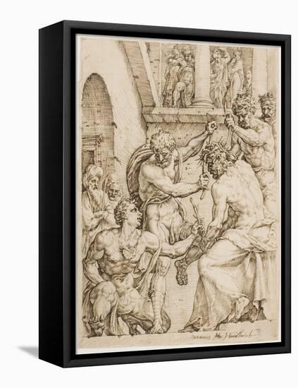 Christ Being Crowned with Thorns, c. 1548-Maerten van Heemskerck-Framed Stretched Canvas