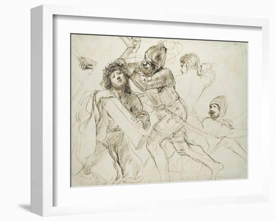 Christ Carrying the Cross, C.1625 - 1628 (Pen and Brown Ink on White Paper)-Guercino-Framed Giclee Print