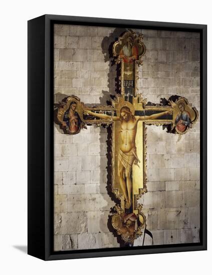 Christ Crucified with Virgin Mary, St. John the Evangelist, God Father, the Holy Spirit, and Donors-Louis Beroud-Framed Stretched Canvas